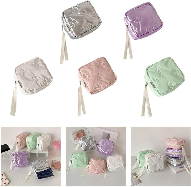 White Pearlescent Bowknot Makeup Toiletry Organizer Portable Travel Cosmetic Storage Bag - Image 2